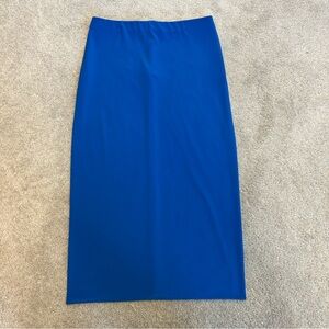 Sympli Vibrant Blue midi pencil skirt stretchy spandex pull on Sz 6
